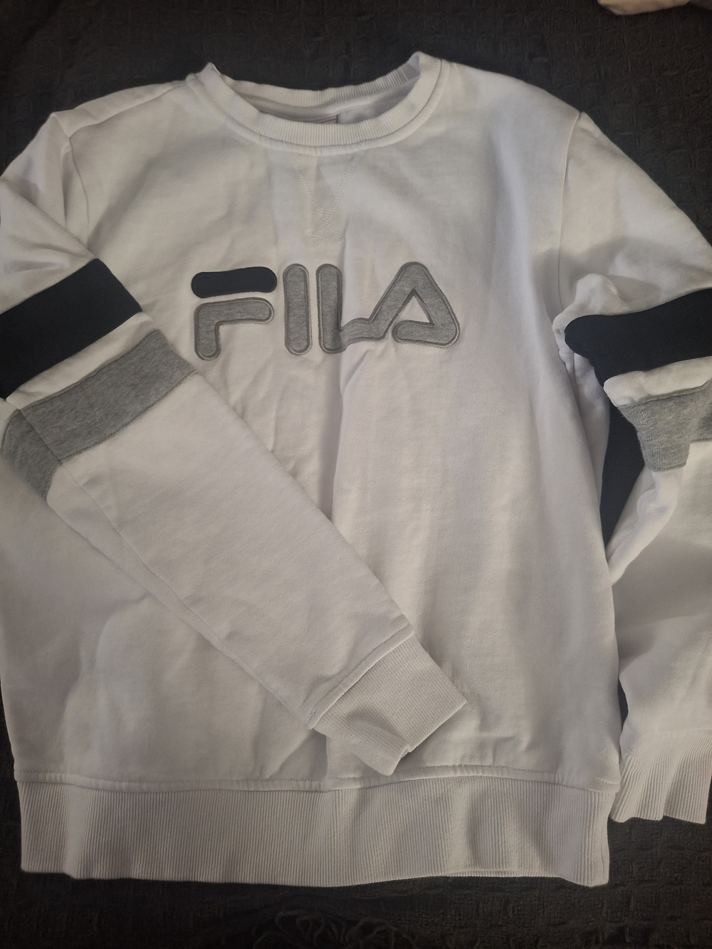 Fila Men's White Crewneck Sweater with Gray & Black Accents